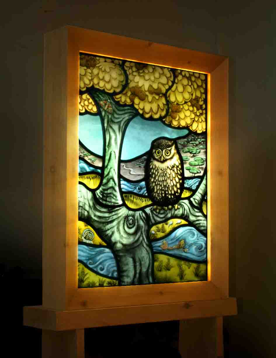 "Strange Kingdom":, stained glass light-box.