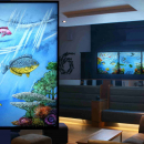 Whitehall Hotel backlit oceanic panorama , painted, fired glass