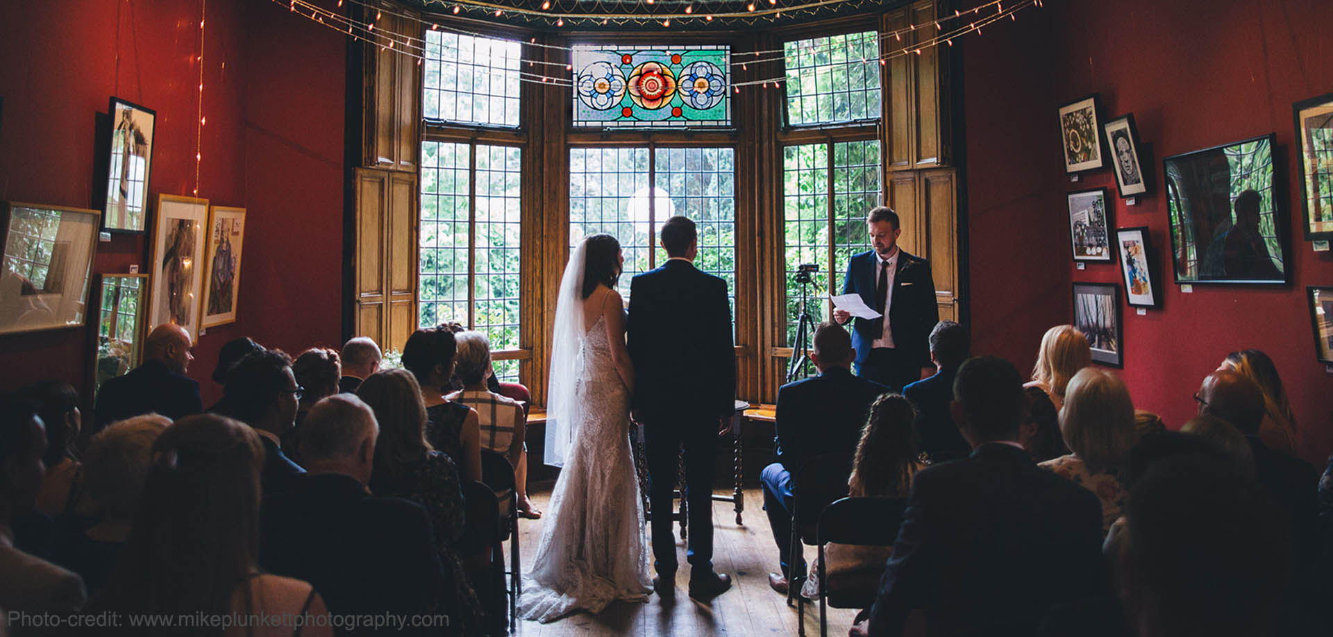 Old Parsonage, Manchester. Wedding Ceremony with our Stained Glass in the Background